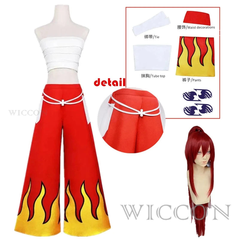 Erza Scarlet Costume Pants White Tube Tops Red Cool Set