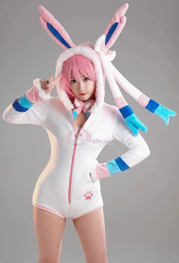 Anime Espeon Cosplay Costumes (Tail Socks Suit Cute Cartoon Flannel Pajamas Bunny)