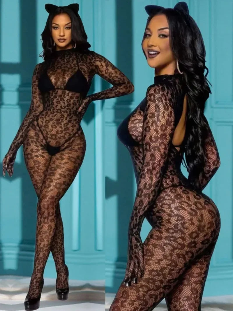 Sexy Lingerie Body Stocking Leopard