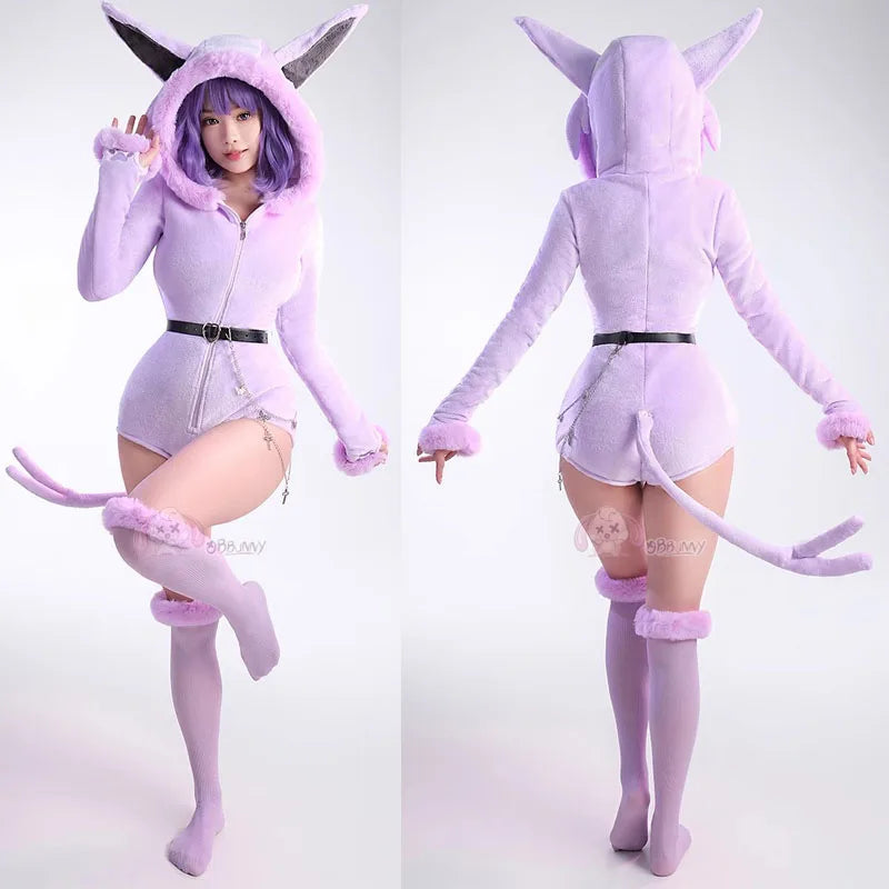 Anime Espeon Cosplay Costumes (Tail Socks Suit Cute Cartoon Flannel Pajamas Bunny)
