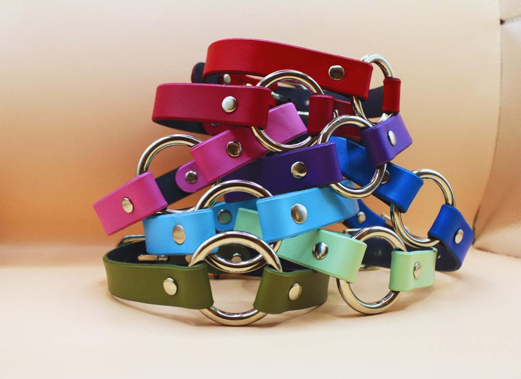 Choker Collar Purple Leather BDSM Choker with Leash | Slave Collar